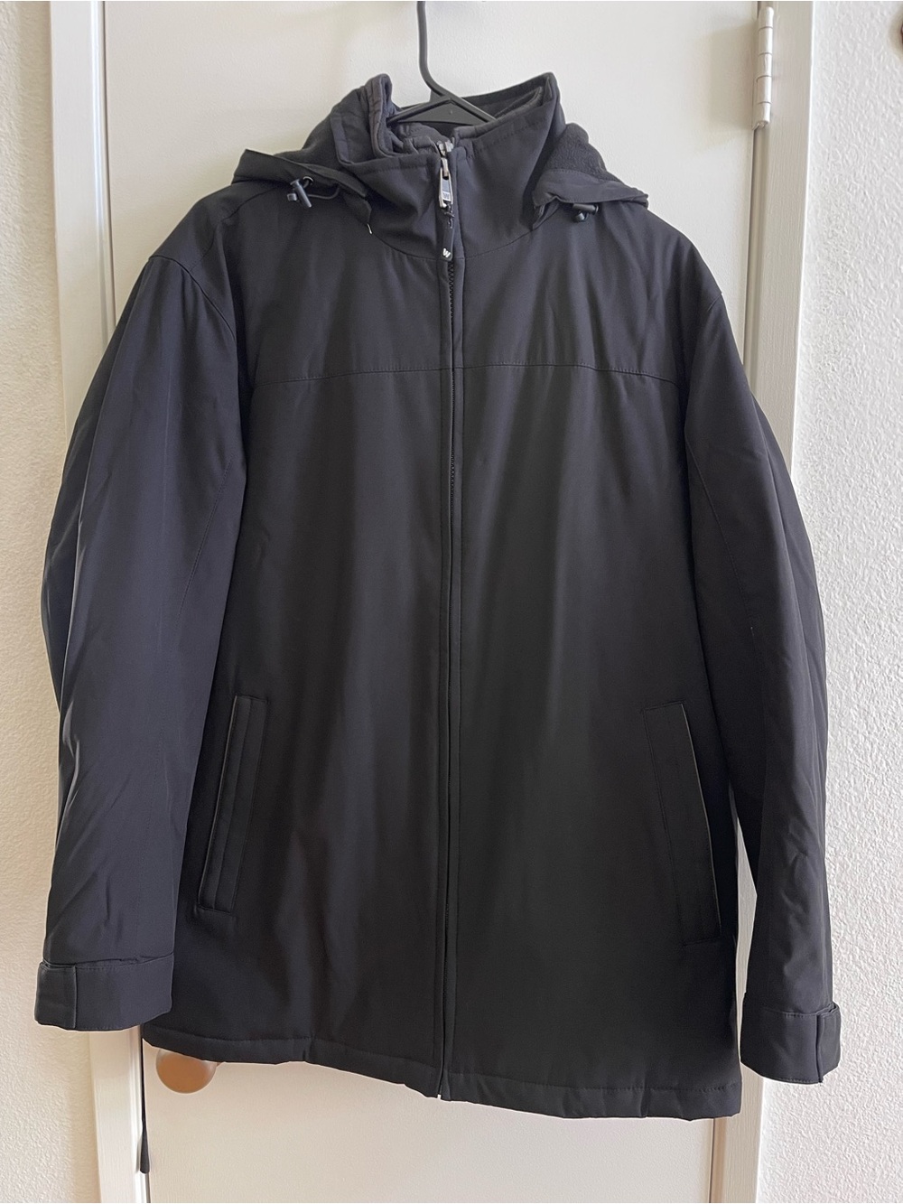 Weatherproof Men’s Rain Jacket w/ Removable Hood & Quilted Bib - Black - Size M